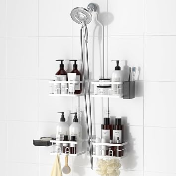 REINHARDT Adjustable Shower Caddy Hanging for Handheld Showerheads, White
