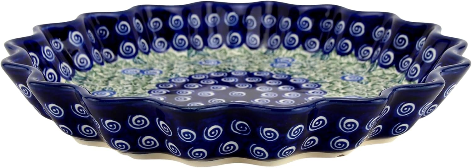 Polish Pottery Quiche Dish/Scalloped Pie by Zaklady Ceramiczne Boleslawiec Poland - Height: 1.5" Diameter: 10.5"