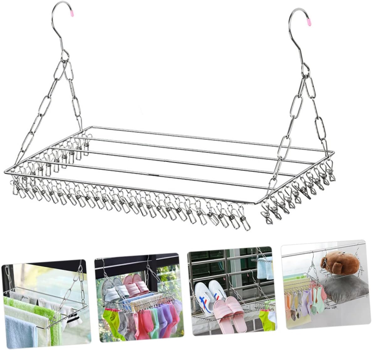 Multifunctional Balcony Drying Rack with Clips Thickened Stainless Steel Socks and Pants Hanger Compact Space Saving Design for Indoor and Outdoor Use Fall Laundry Organizer