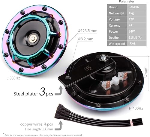 Miniatura 5 de FARBIN Bocina Eléctrica para Coche, Bocinas de 12 V, Bocina Fuerte de Tono AltoBajo, Juego de Bocinas Gemelas para Motocicleta, Camión, Barco
