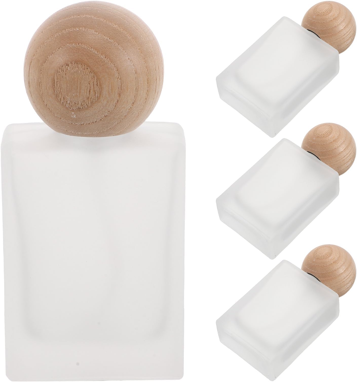 4pcs Perfume Refillable Bottle, Empty Glass Atomizer, Square Fragrance Dispenser with Wooden Top, 30ml for Home Or Outdoor Travel