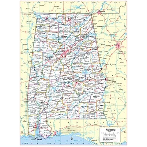 Cool Owl Maps Alabama State Wall Map Poster Rolled (Laminated 24"x32") Cover