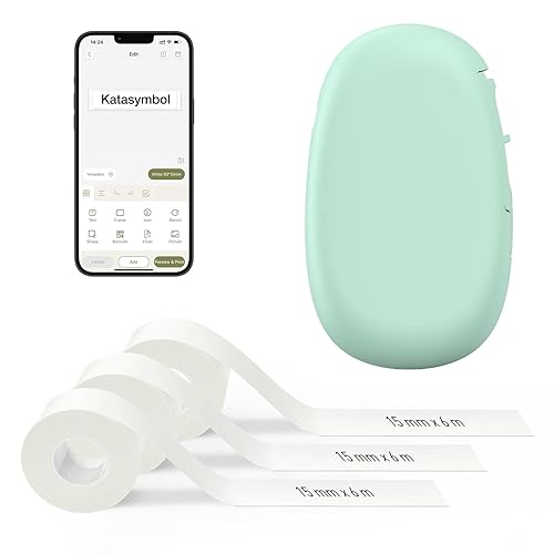 SUPVAN E10 Bluetooth Label Maker Machine with 3 Tapes, Continuous Waterproof Label, Versatile App with 35 Fonts and 1k+ Icons, Inkless Labeler for Home, Kitchen, School, Office Organization, Green - Machine+3 Tapes - Green