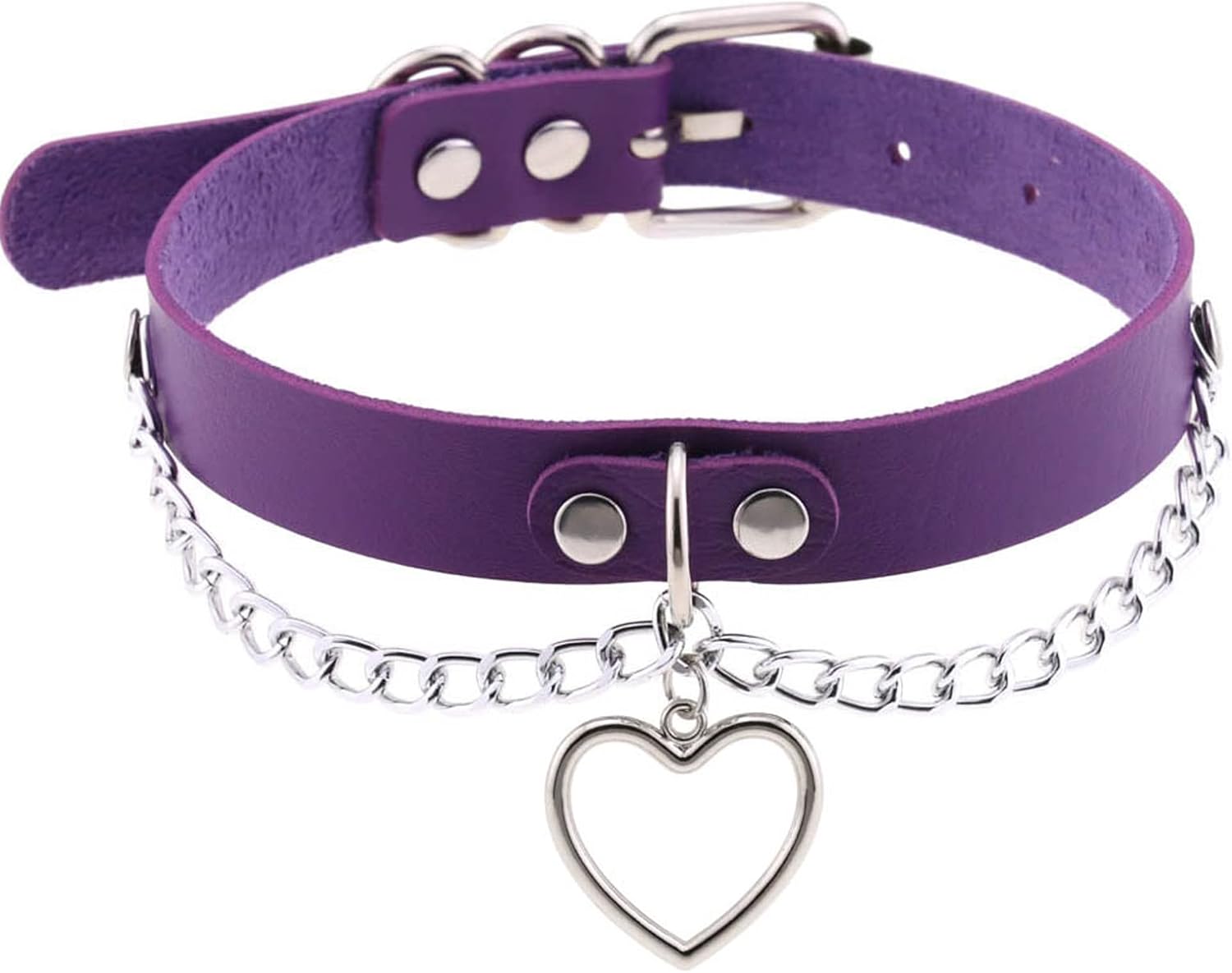 eYLun Women Leather Heart Chain Necklace - Punk Goth Choker Collar