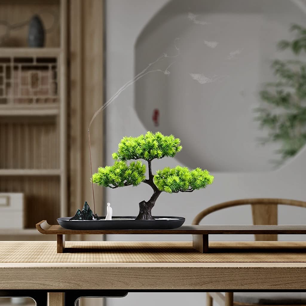 Bonsaï Artificiel avec rocaille en céramique et Cristal Blanc Sable Zen Arbre Artificiel pour Salon décor Fausse Plante