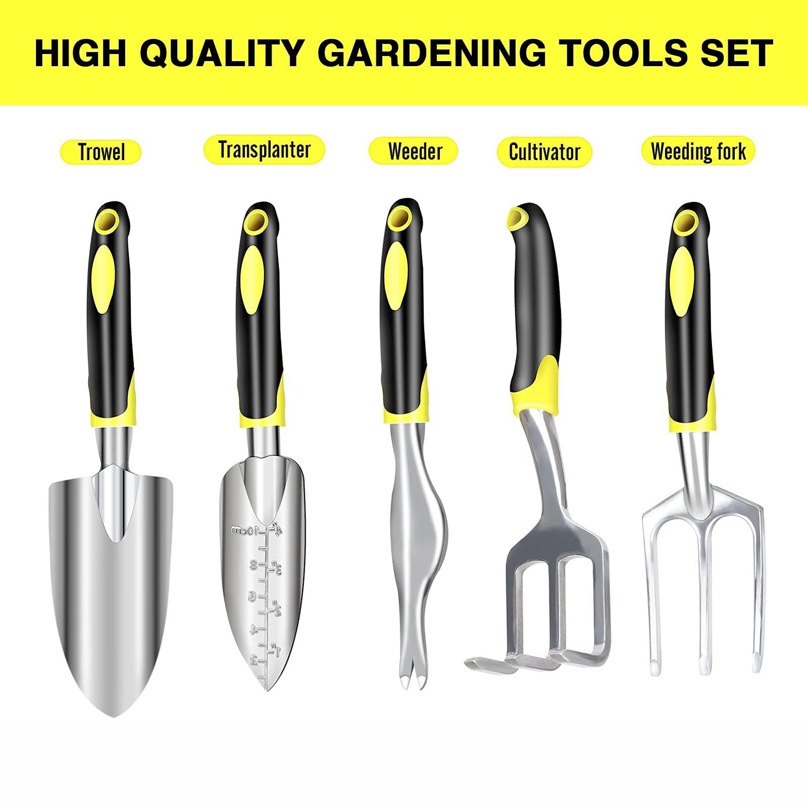 DINGFAN - Set di attrezzi da giardino, 5 pezzi, per donne e uomini, mini kit di attrezzi da giardino in alluminio, ideale come regalo per donne e uomini