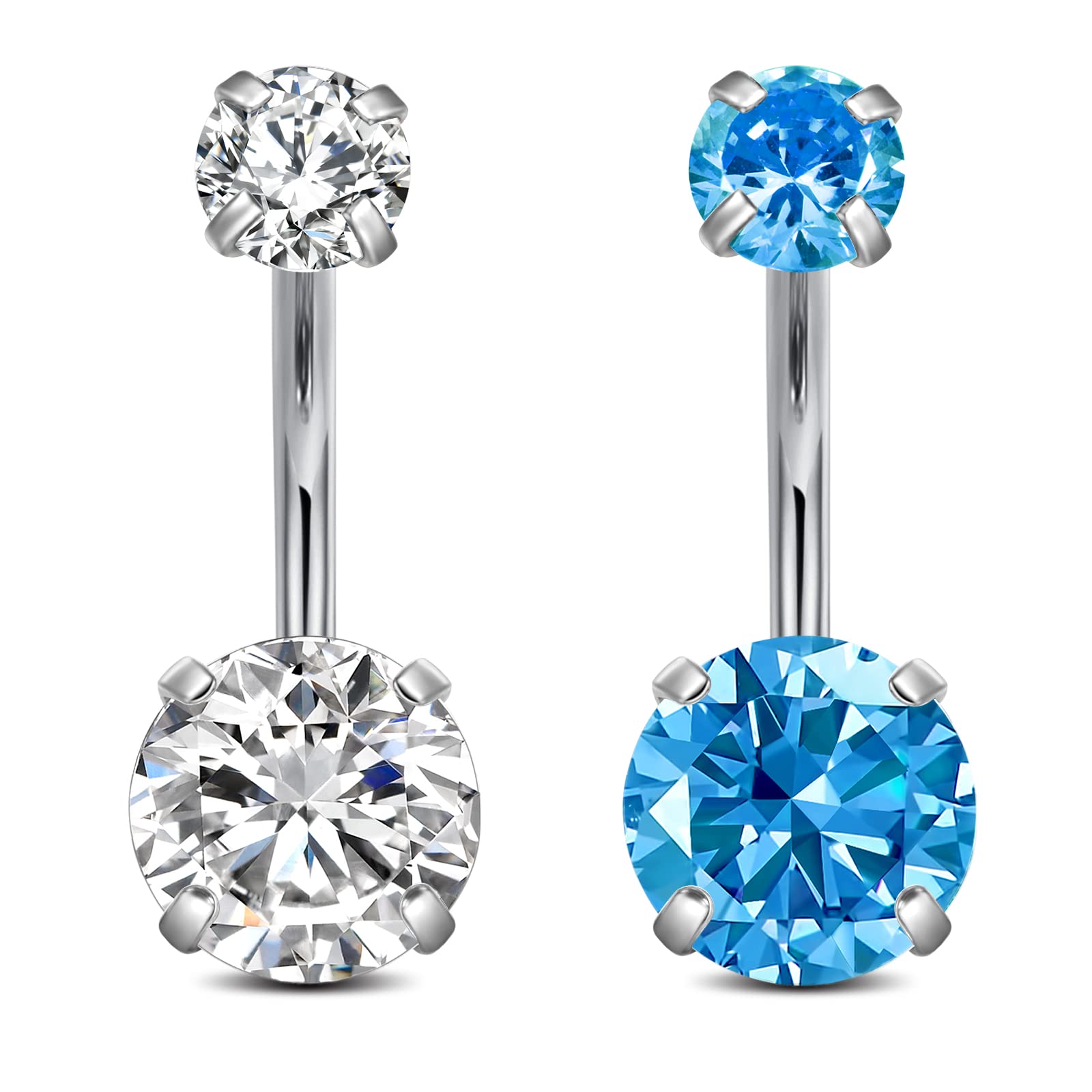 D.Bella 14G Stainless Steel Belly Button Rings 10mm 3/8" Barbell Belly Navel Rings Piercing for Women