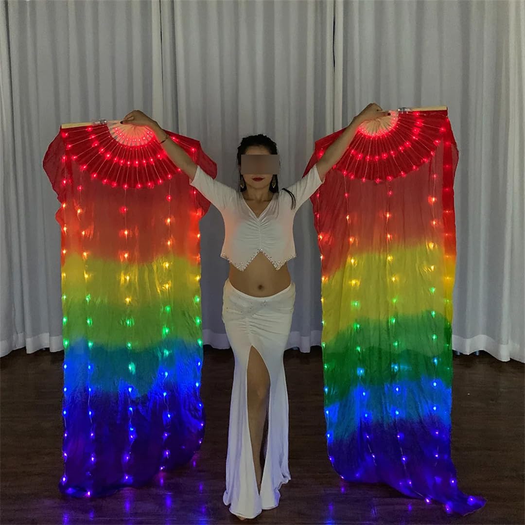 Wjnvfioo Seta Led Luce Arcobaleno Piegare Fan Danza Del Ventre Stage Performance Party Cosplay Spettacoli Nightculb Accessori