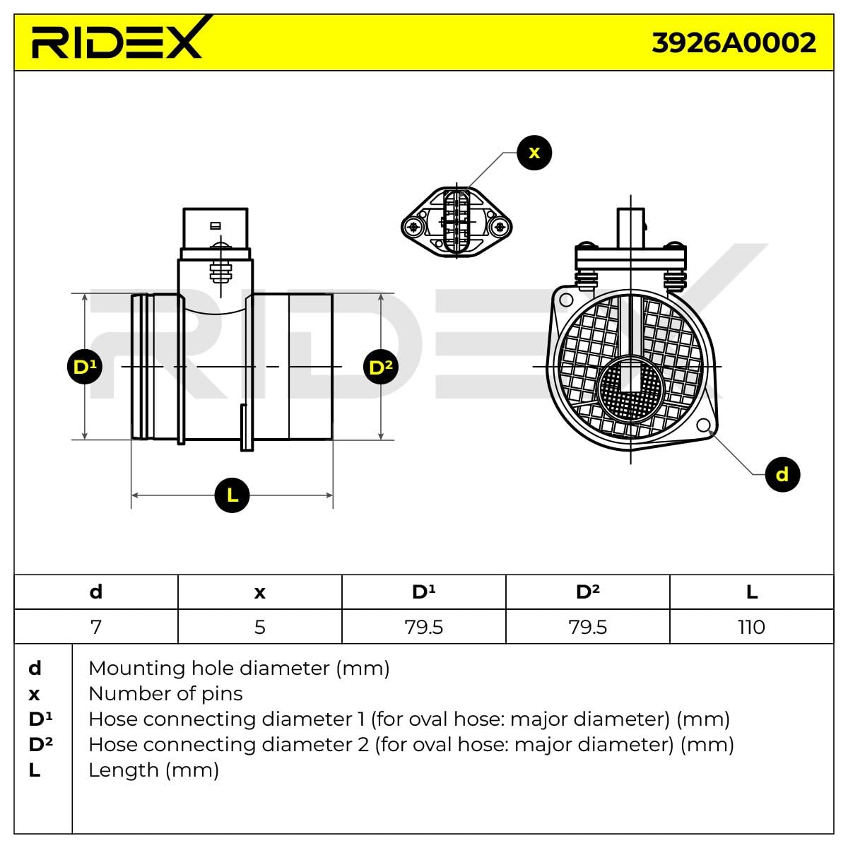 RIDEX 3926A0002 Luftmassenmesser/Luftmengenmesser LMM 12V Kompatibel mit VW Golf IV Schrägheck 1J1 074906461B 1209109 138990