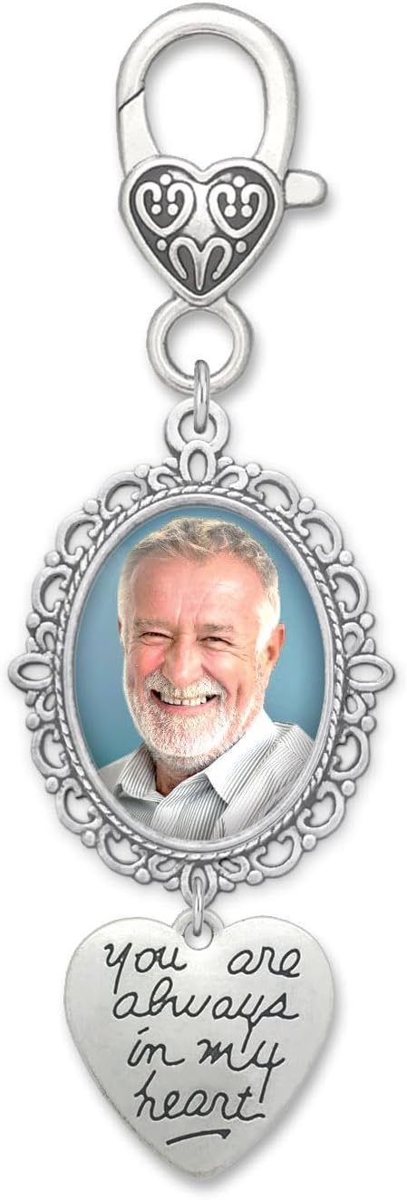 Wedding Bouquet Photo Charm Clip onto Bride's Flowers for Walking Down the Aisle Memorial You are Always in my Heart Easy to Make with Photo Resizer