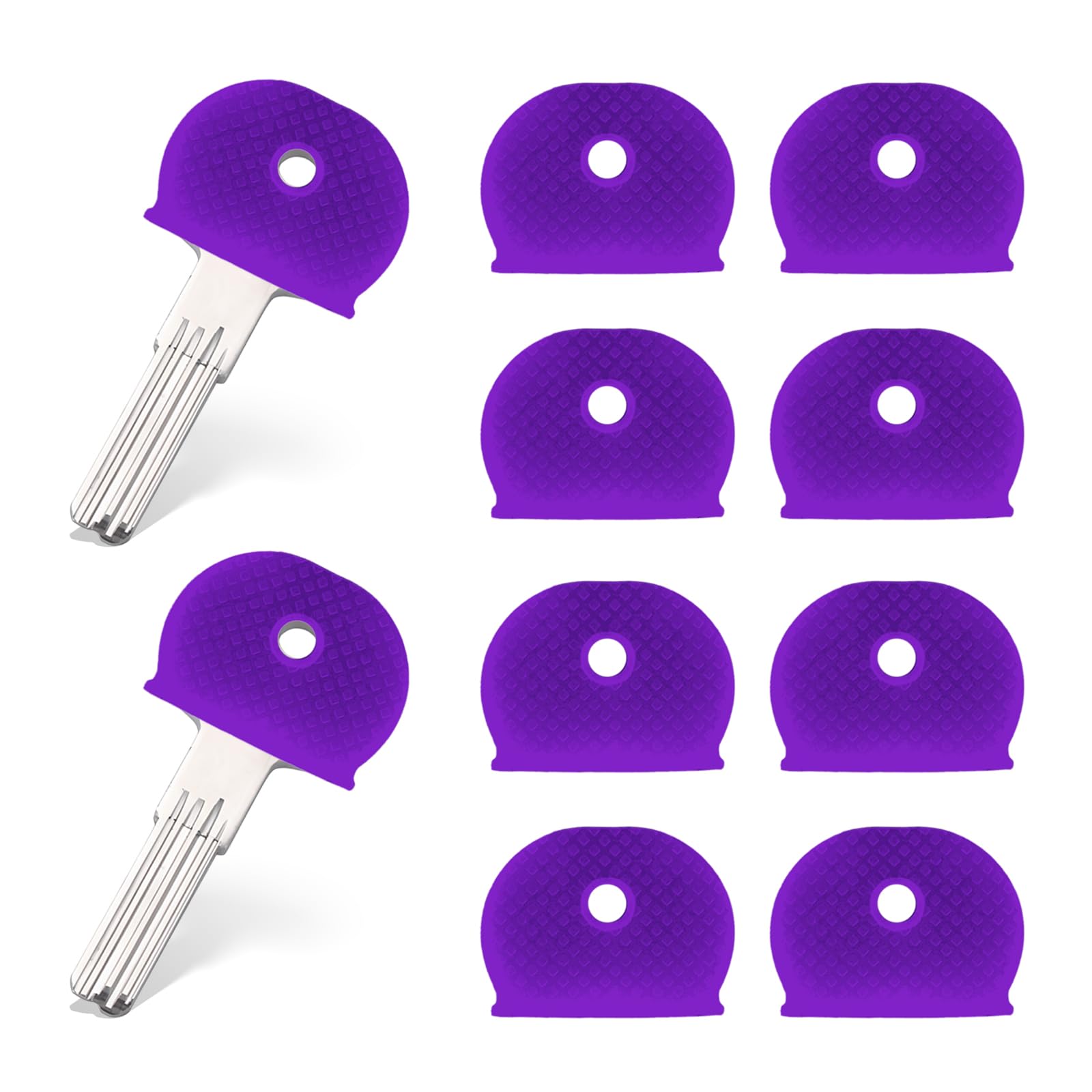 Rovella 10 Pack Key Caps Covers, Coding Tags and Identifier Covers, Semicircle Silicone Sleeve for Office Flat House Apartment, Purple