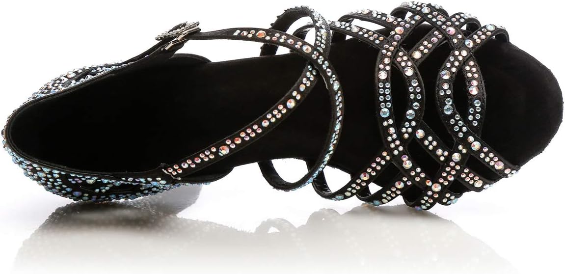 Minishion Women's Rhinestone Dance Shoes Ankle Strap Latin Salsa Dancing Heels - Image 5
