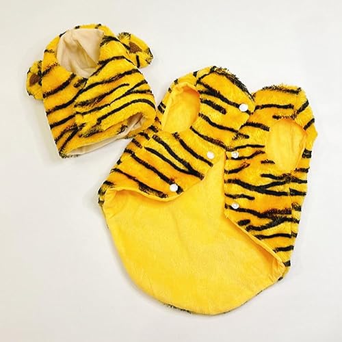 Miniatura 3 de Disfraz de tigre para perro pequeño para Halloween y mascotas, ropa de cosplay de vellón cálido con capucha para perro, chaqueta de invierno y gato