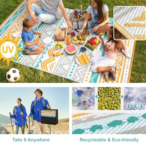 Image of Lahome Waterproof Outdoor Rug 6x9, Reversible Outdoor Plastic Straw Rug