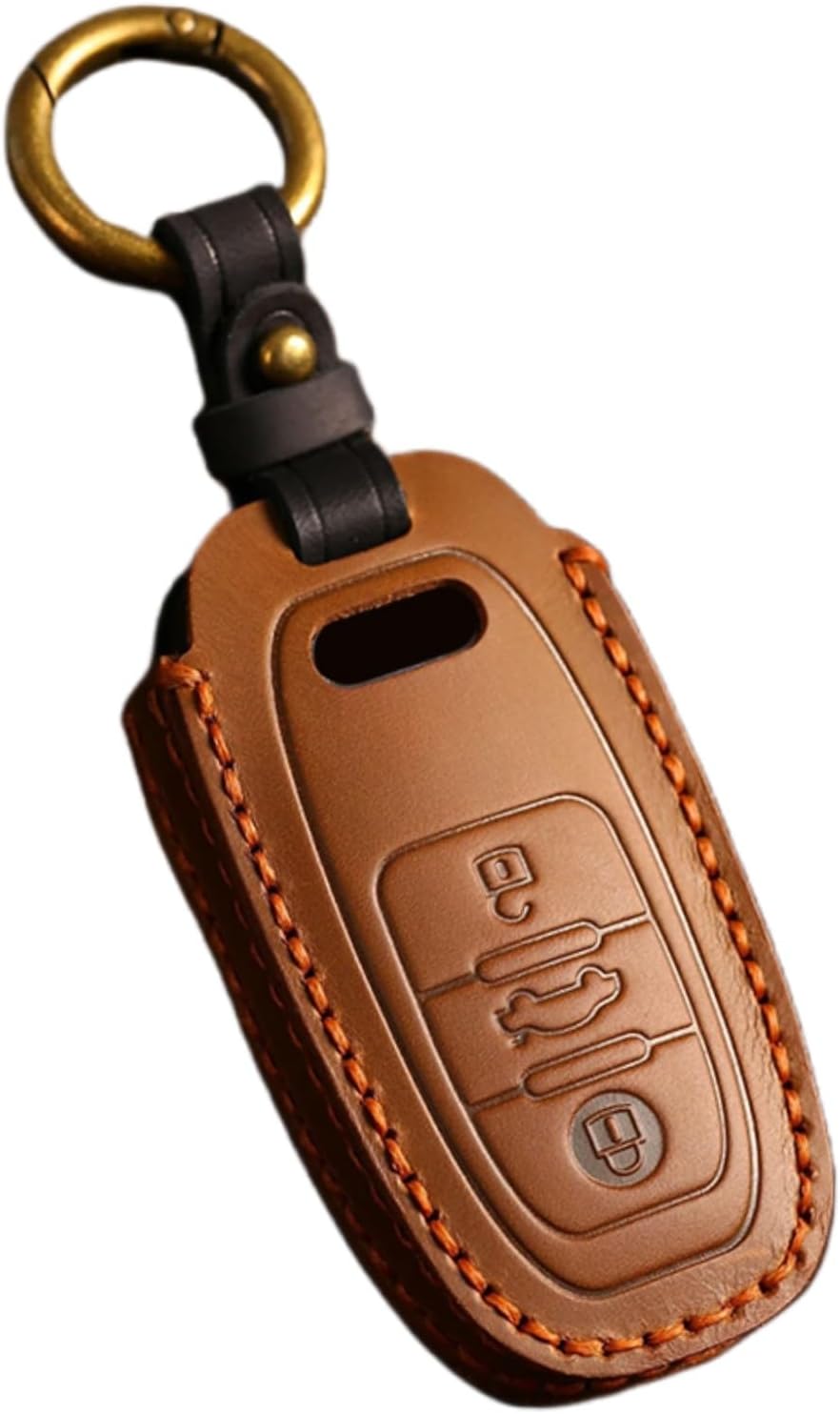 Remote Leather Car Key Case Fob Cover for Audi Q5 A4 A4L A5 A6 A7 A8 RS4 RS5 S4 S5 Quattro Q3 Q7 3 Buttons (Brown)