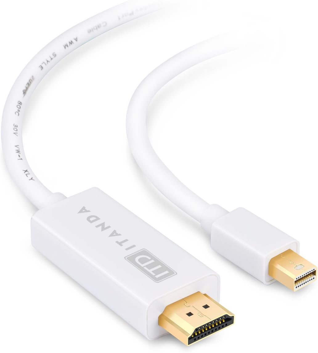 ITANDA Mini DisplayPort (Thunderbolt) to HDMI Cable, Mini DP to HDMI Female 6ft Cord Gold Plated for MacBook, iMac(LG51) Macbook Pro Surface Pro Dock in White