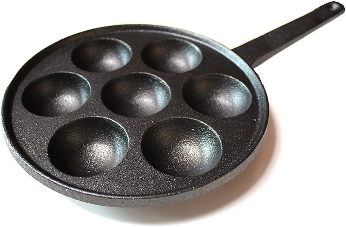 Kasian House Cast Iron Griddle for Poffertjes Pancake Balls (Aebleskiver), Thai Kanom Krok and Other Desserts Ball, 2" Diameter Molds, Pre-Seasoned, Heavy Duty Stuffed Pancake Pan