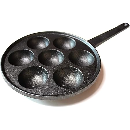 Kasian House Cast Iron Griddle for Poffertjes Pancake Balls (Aebleskiver), Thai Kanom Krok and Other Desserts Ball, 2" Diameter Molds, Pre-Seasoned, Heavy Duty Stuffed Pancake Pan
