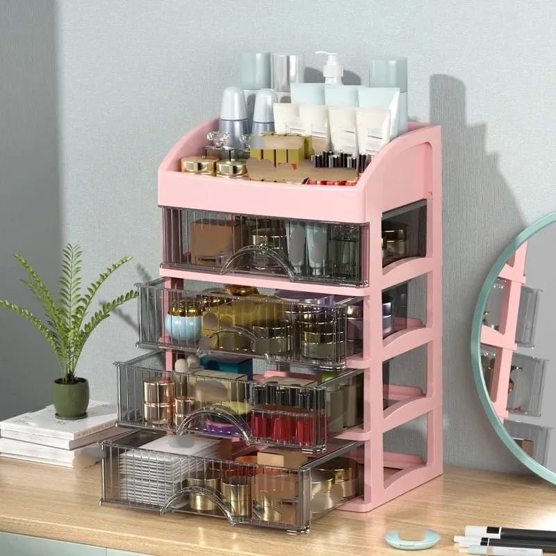 Schminktisch Organizer Große Kapazität Kunststoff Schublade Kosmetik Veranstalter Desktop Make-Up Organizer Lagerung Box(White four)