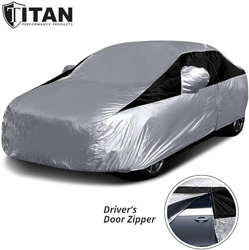 Miniatura 8 de Titan - Funda ligera de poliéster 210T para sedanes compactos de 176 a 185 pulgadas, impermeable, protección UV, resistente a los arañazos, apertura