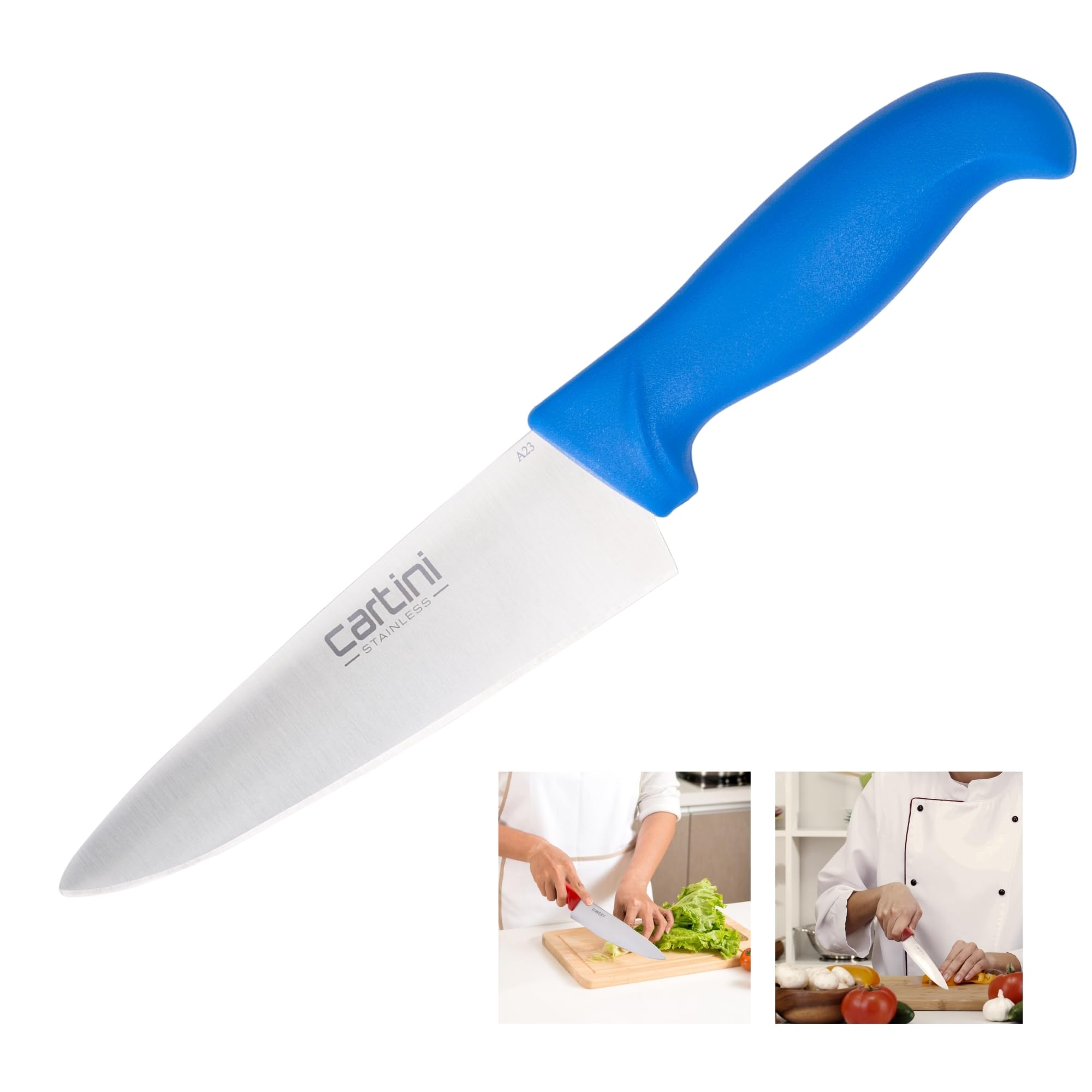 Godrej Locking Solutions and Systems Cartini Chef Knife Small 2.8 MM Thick Utility Knife with Ergonomic Plastic Handle, Ideal for Home and Restaurant Kitchen Blue Small