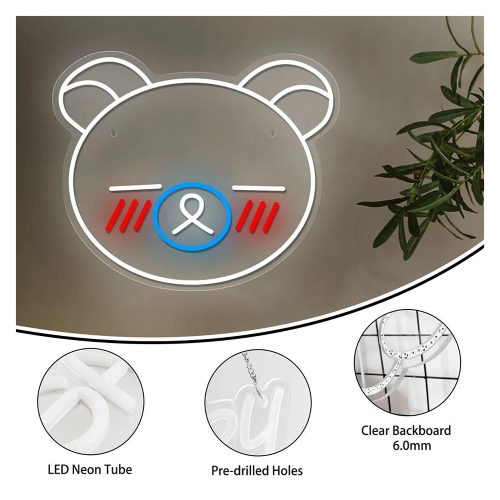 Luz de Diseño de Digital Lindo Oso Tímido Letrero Acrílico Con Luz De Neón LED USB Para El Hogar, Dormitorio De Niños, Decoración De Pared, Lámparas De Noche