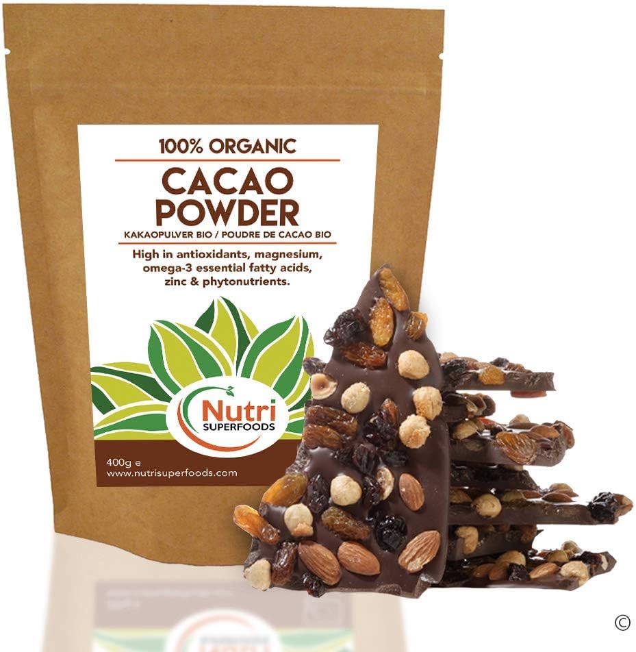 Organic Cacao Powder - Vegan Dark Chocolate Ingredient - Sugar Free - Ideal for Baking, Smoothies and Delicious hot Chocolate - 400g