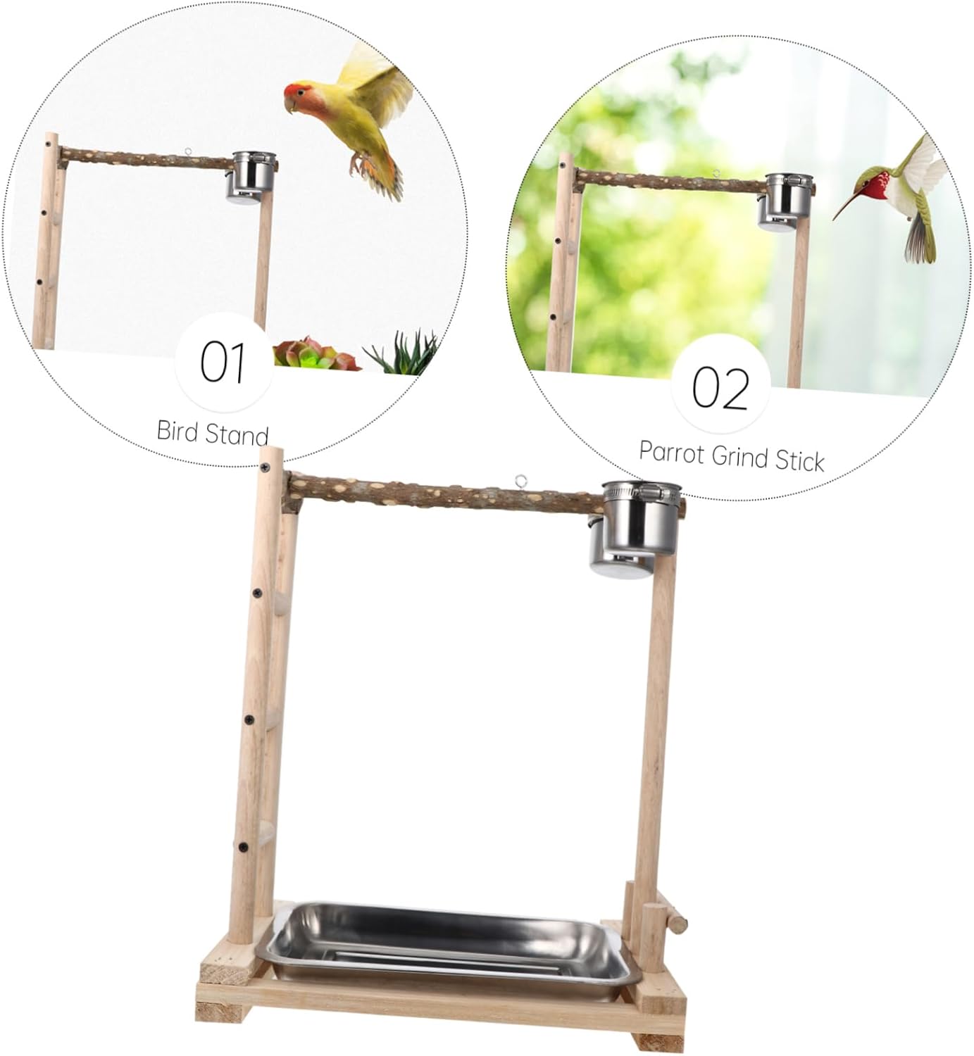 Mipcase Stainless Steel Bird Food Box for Parrots Wooden Ladder Climbing Toy Educational Training Bird Accessories No Odor