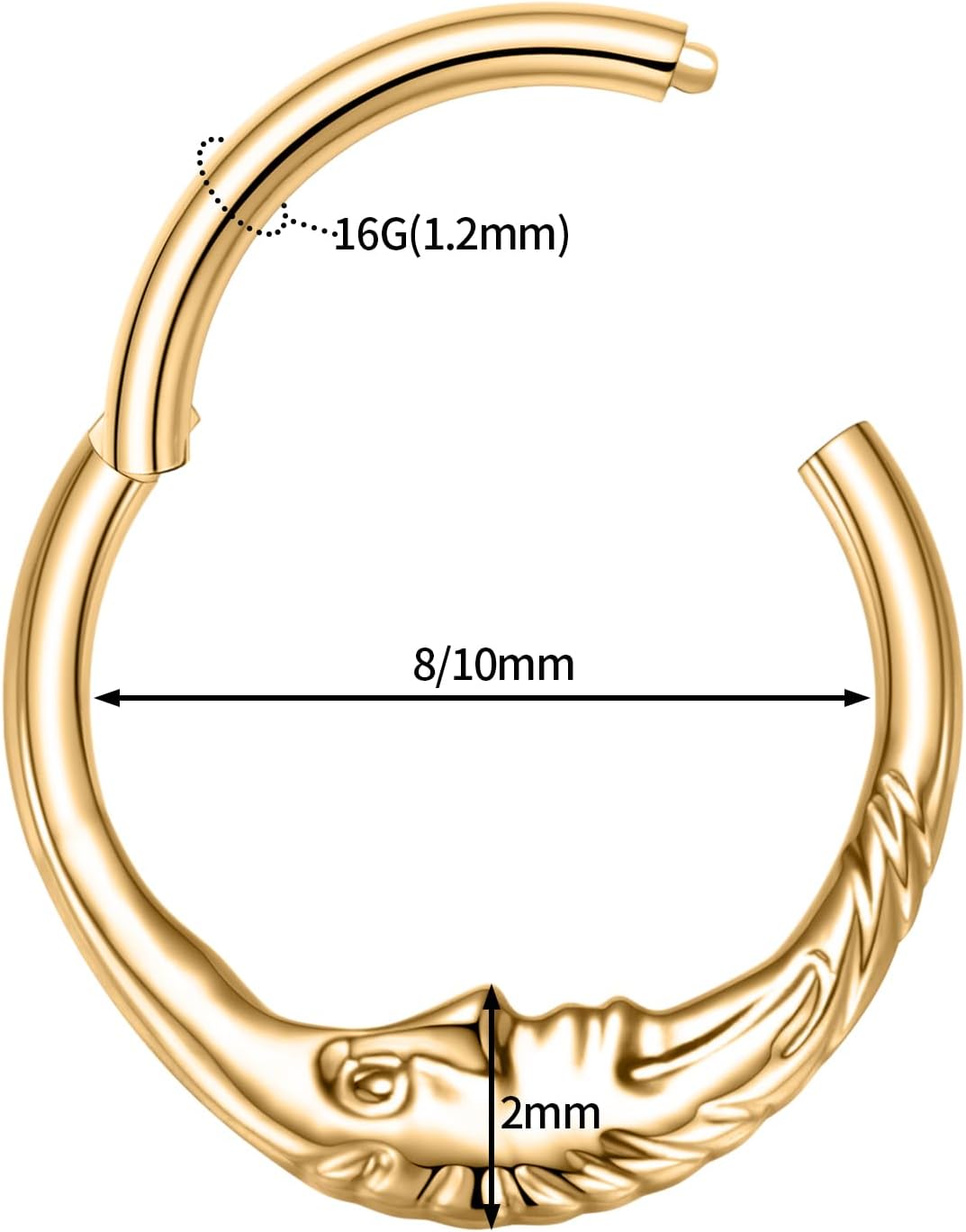 FUNLMO 16G Crescent Moon Face Septum Ring Nose Ring Daith Piercing Jewelry 316L Surgical Steel Septum Jewelry Unique Helix Tragus Piercing Jewelry Cartilage Earring