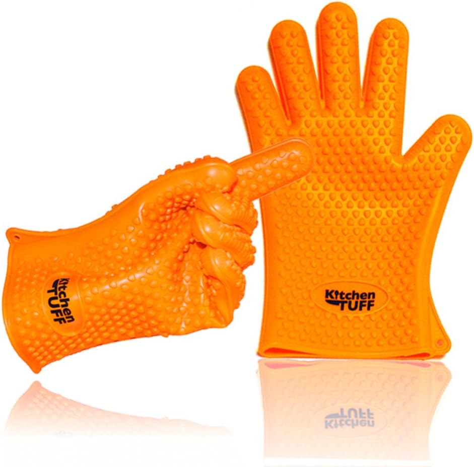 Oven Gloves Grilling Max Heat Resistant Silicone BBQ Potholder Reg Size - Orange