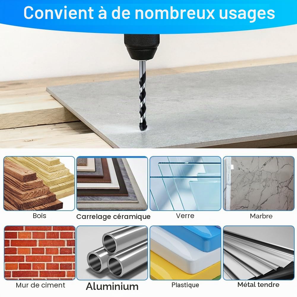 Foret Carbure de Tungstène Lot de 6 Foret Diamant 4/6/6/8/10/12 mm pour Carreaux de Céramique Béton