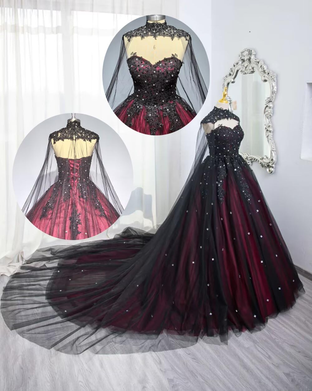 Ftupza Tulle Red Black Wedding Dresses for Bride Beading Lace Wedding Gown Luxury Sweetheart Long Bridal Gown