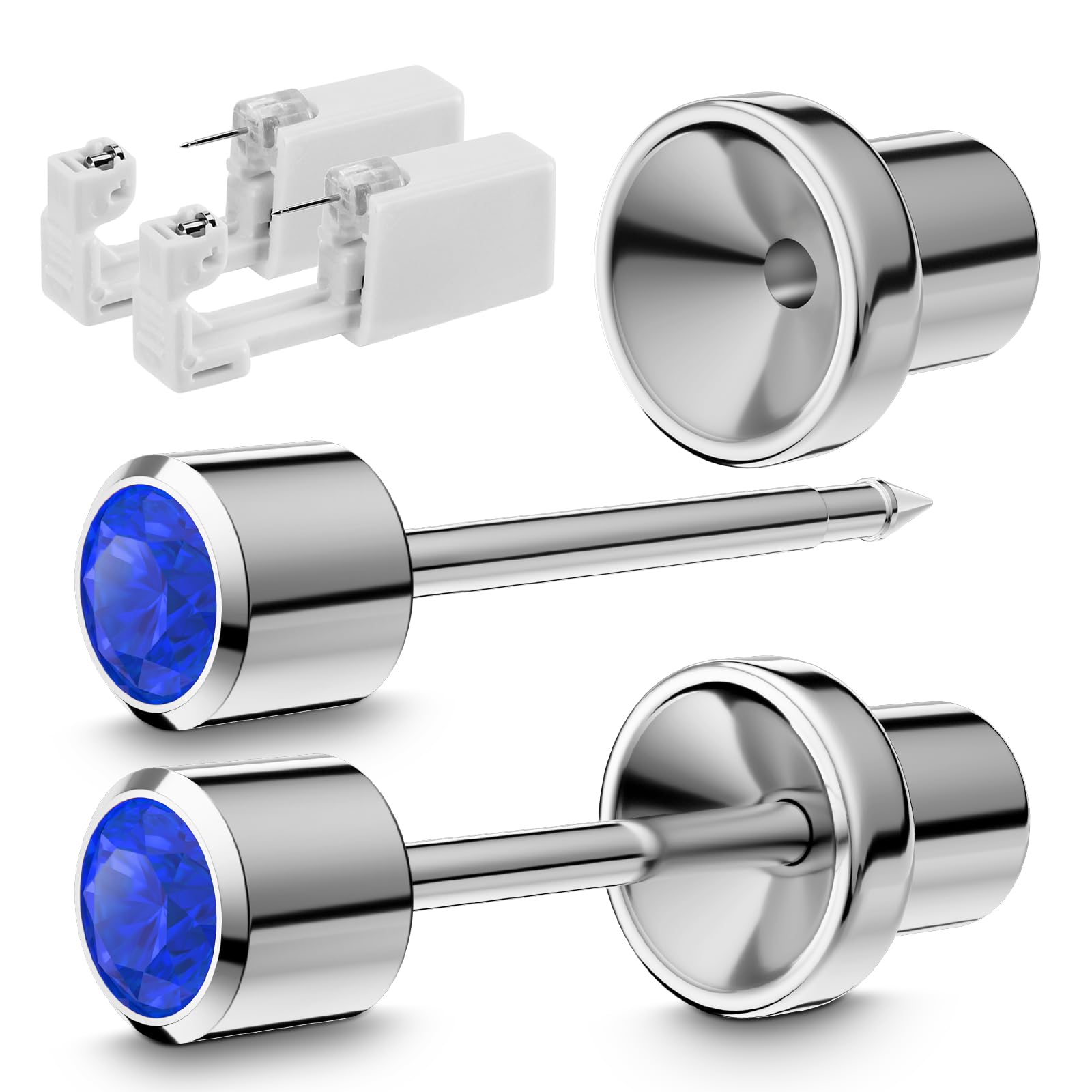 Ear Piercing Kit, Disposable Ear Piercing Gun Kit, 316L Surgical Stainless Steel 3mm Cubic Zirconia Stud, At Home Self Ear Piercer Kit with Birthstone Earrings Stud