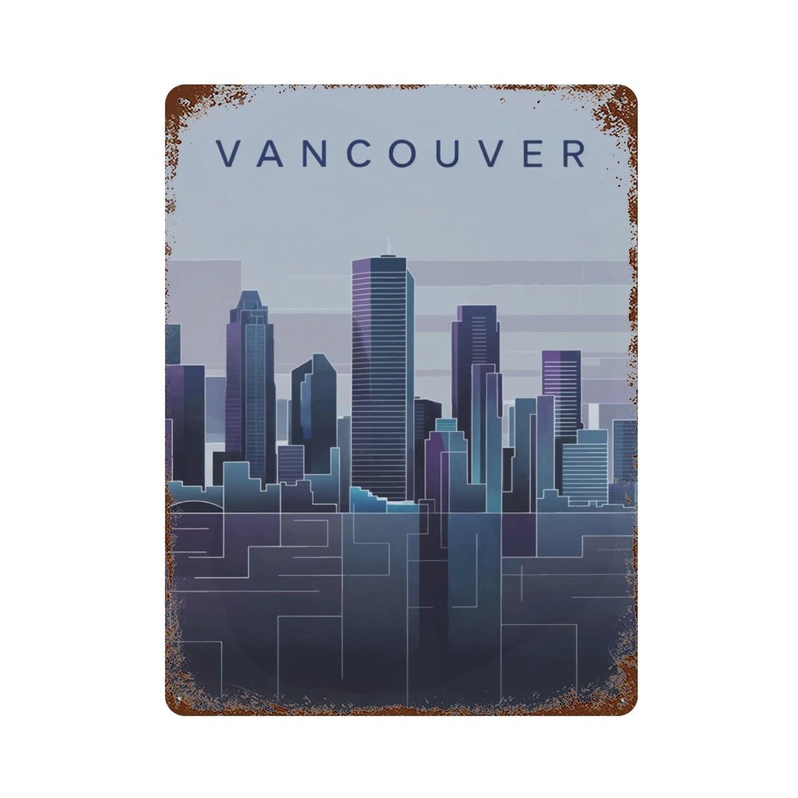 Vancouver Skyline Art Print Vintage Rust Metal Sign 15.7"x11.8", for Basement, Hobby Room And Garage Decor, Farmhouse Wall Decor