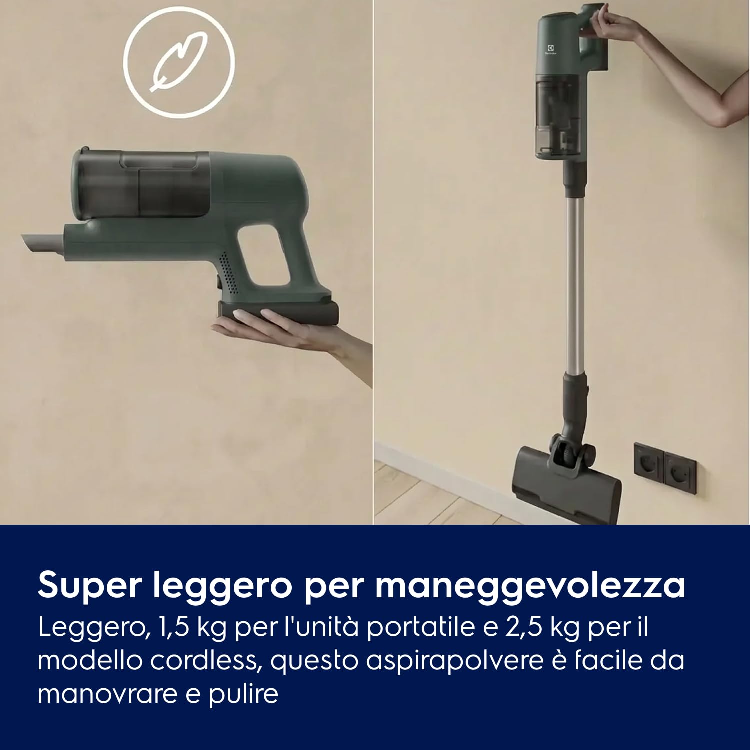 Electrolux Aspirapolvere Senza Filo Serie Clean 600, 40 min di Autonomia, EP61CB21OG, Potente e Portatile, Spazzola Con Rullo Motorizzata, Spazzola Per La Polvere, Lancia con LED, 79 dB, Verde