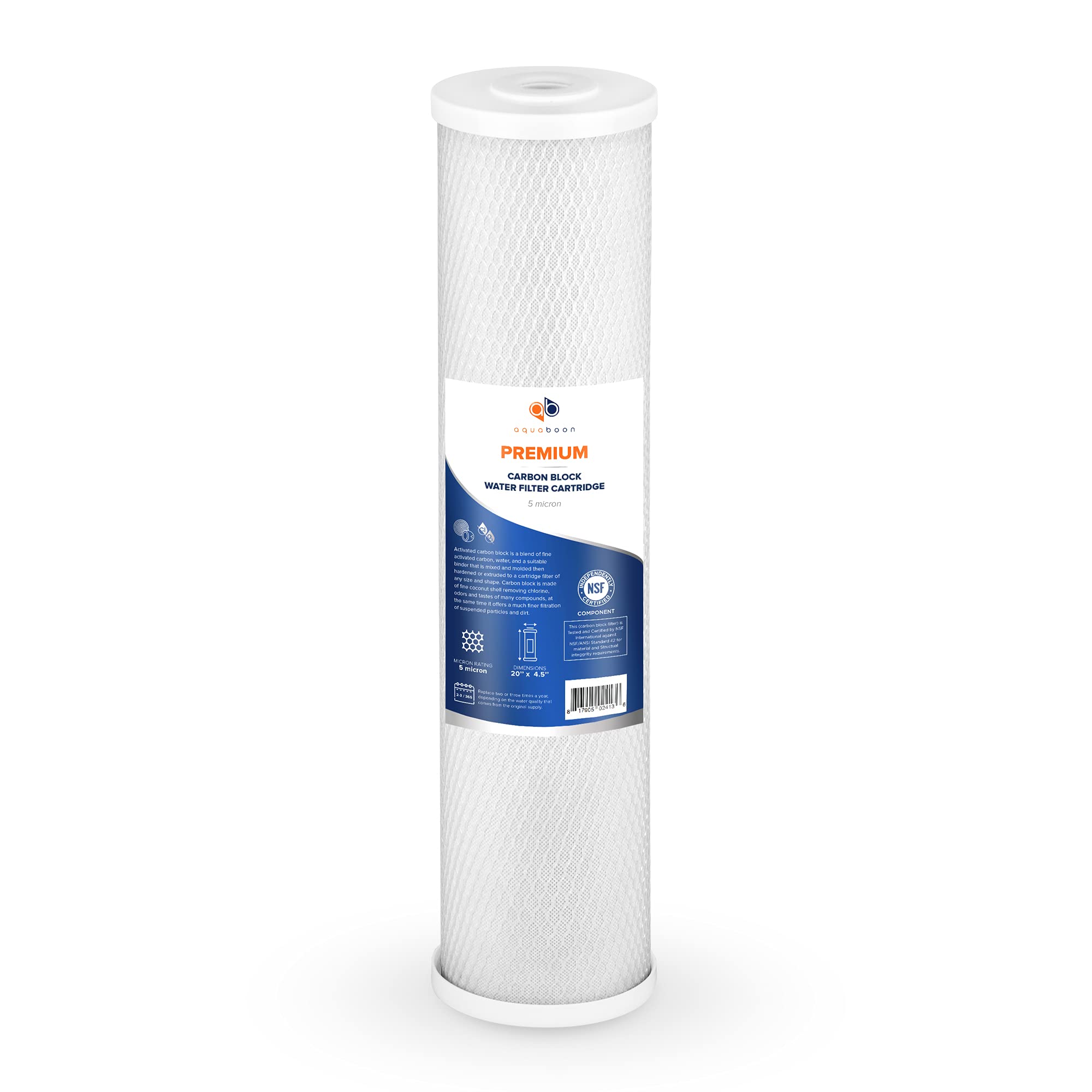 Aquaboon Cartuccia di ricambio per filtro dell'acqua a carbone attivo CTO, 5 micron, 20 x 4,5, per tutta la casa, compatibile con FC25B, EP-20BB, confezione da 2