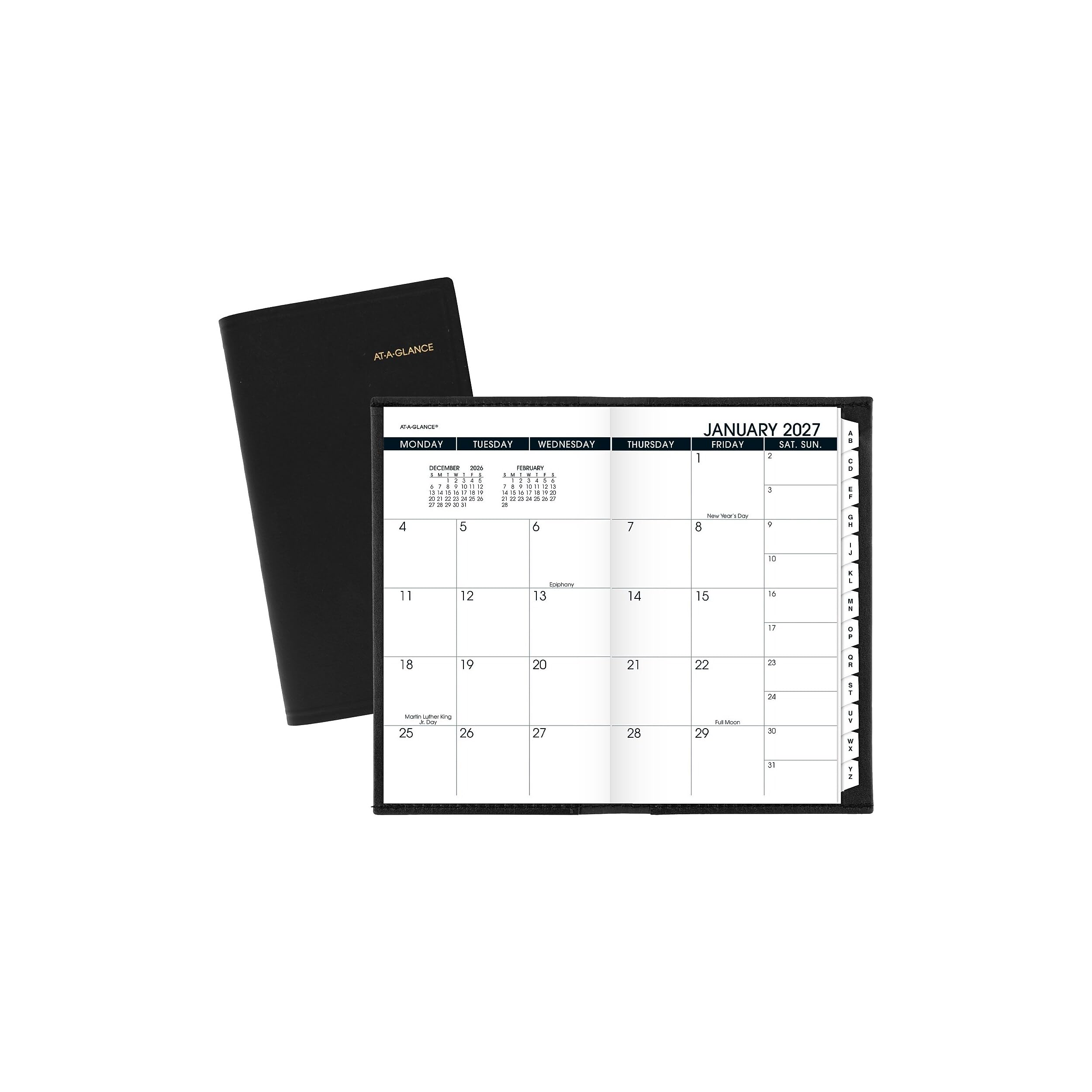 Agenda mensile 2027 AT-A-GLANCE 8,9 x 15,2 cm, copertina in ecopelle, nero