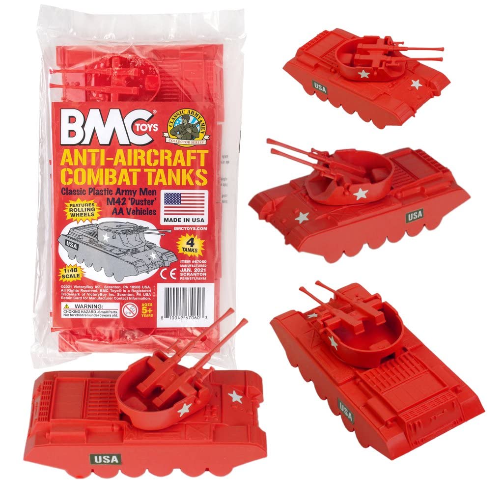 BMC ToysClassic Payton Anti-Aircraft Tanks - 4pc Red Plastic Army Men Vehicles