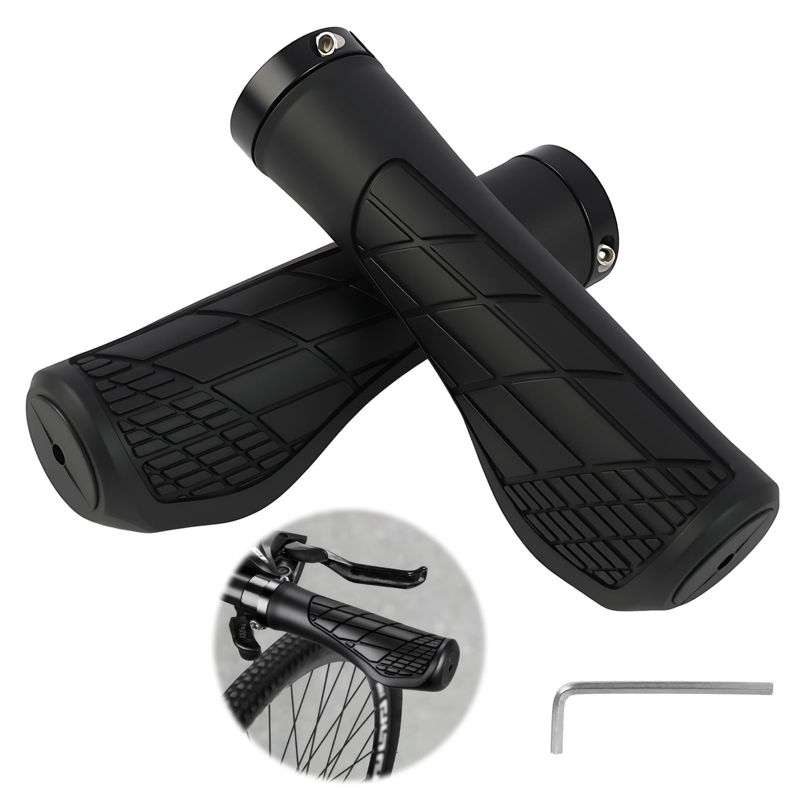 FunWorth Ergonomische Fahrradgriffe 22mm mit Gel-Technologie, 1 Paar MTB Griffe für Rennrad/Cityrad/Trekking - rutschfeste Lenkergriffe inkl, Montagewerkzeug