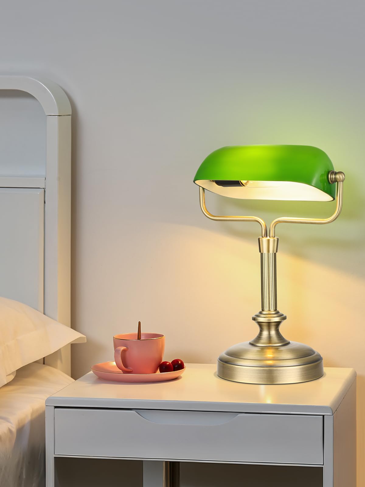 Green Bankers Lampe de bureau, abat-jour en verre réglable, lampe vintage avec interrupteur tactile pour bureau à domicile, lampe piano, ampoule LED 6 W incluse