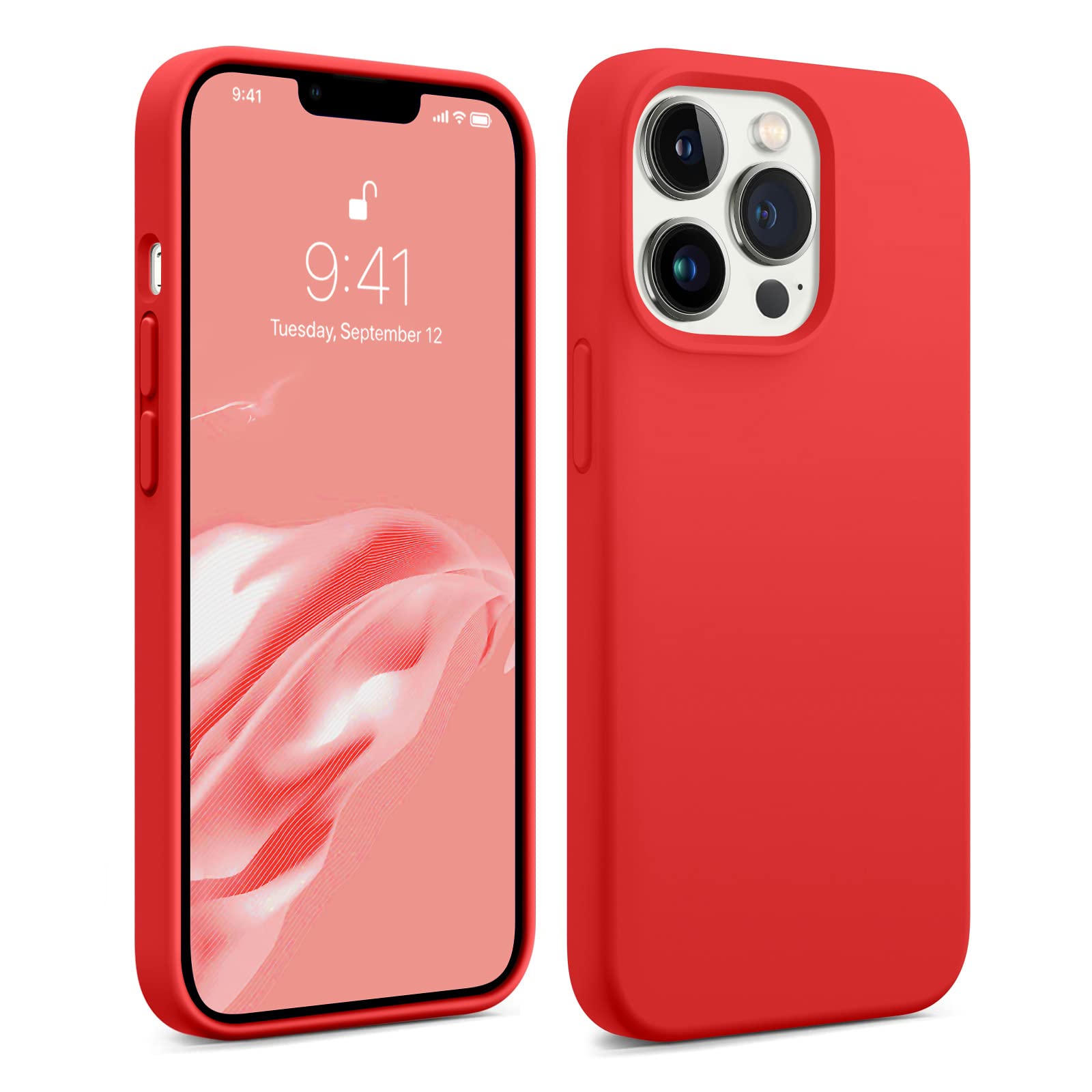 AOTESIER Coque en Silicone Souple pour iPhone 13 Pro Max, [Protection Militaire Antichoc ] Doublure en Microfibre Anti-Rayures Coque de téléphone Souple Ultra Fine 17 cm, Fraise