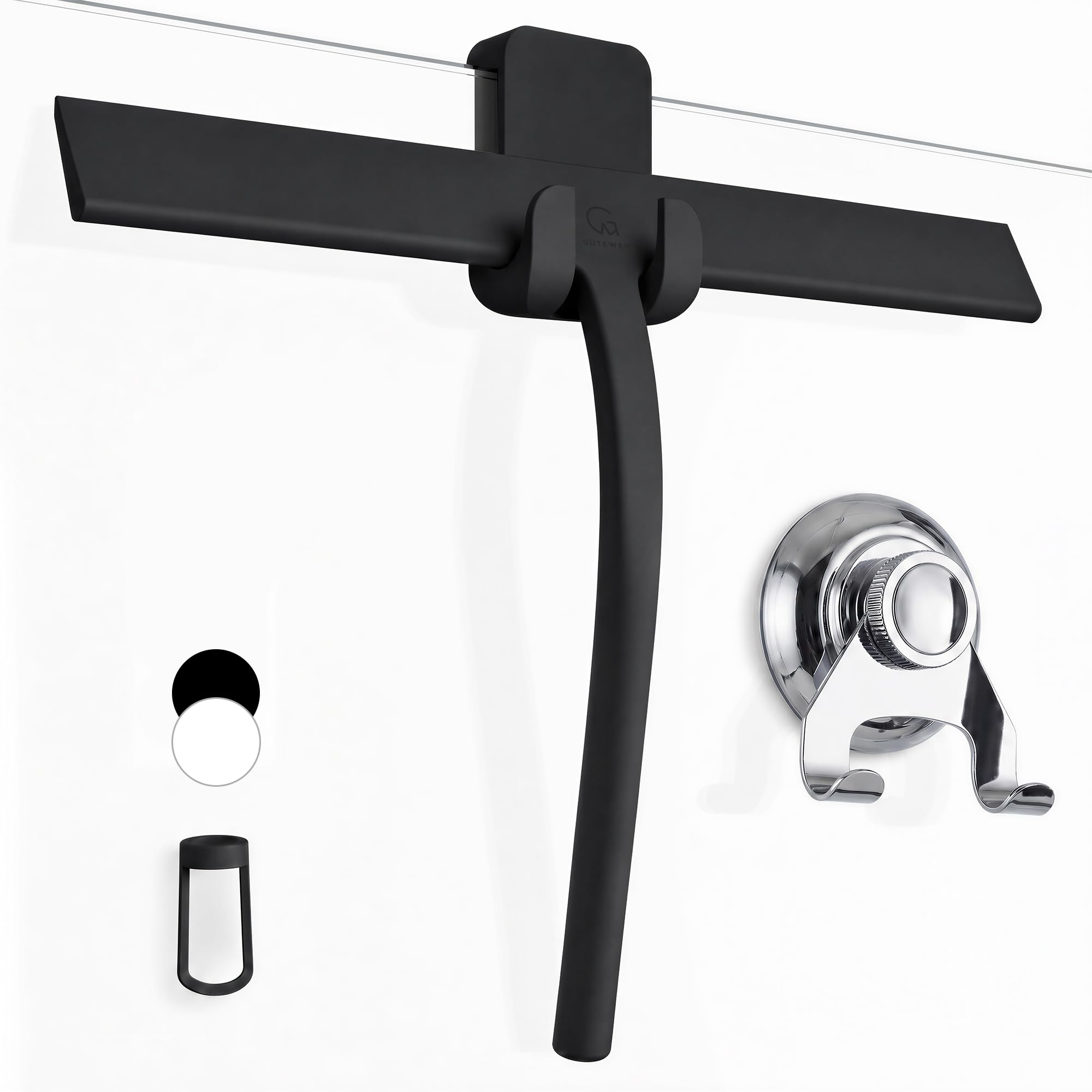 GÜTEWERK Silicone Shower Squeegee with 3-in-1 No-Drill Mount, Black, 13''