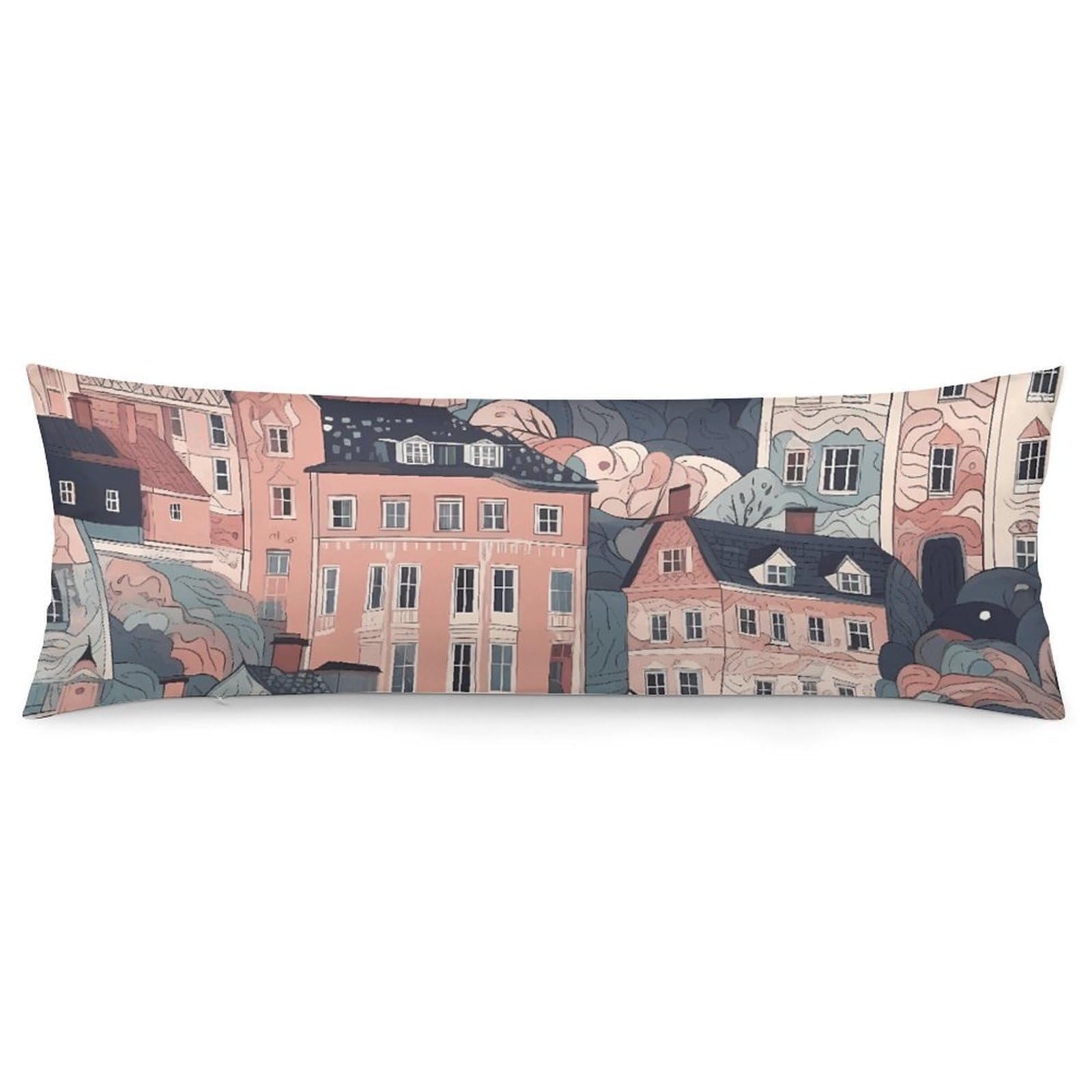 2 Pack Pillow Cases for Hair and Skin, Soft Breathable Pillow Case Covers with Hidden Zipper, Small Town Pattern Pillowcase 20"x54" Pillow Covers for Sleeping Gift