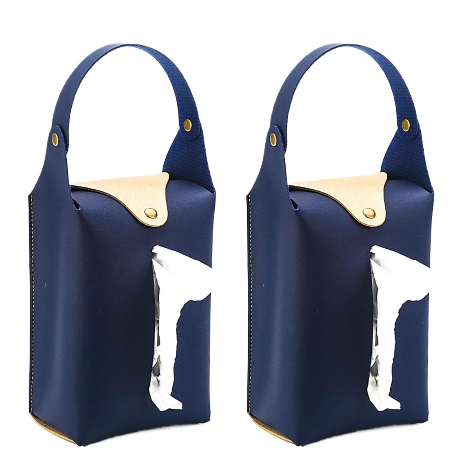 Carotoe Navy Blue 2Pcs Pu Leather Tissue Holder For Living Room Hanging Car Tissues Dispenser Paper Towel Refill Box For Home Use Stylish Tissue Container