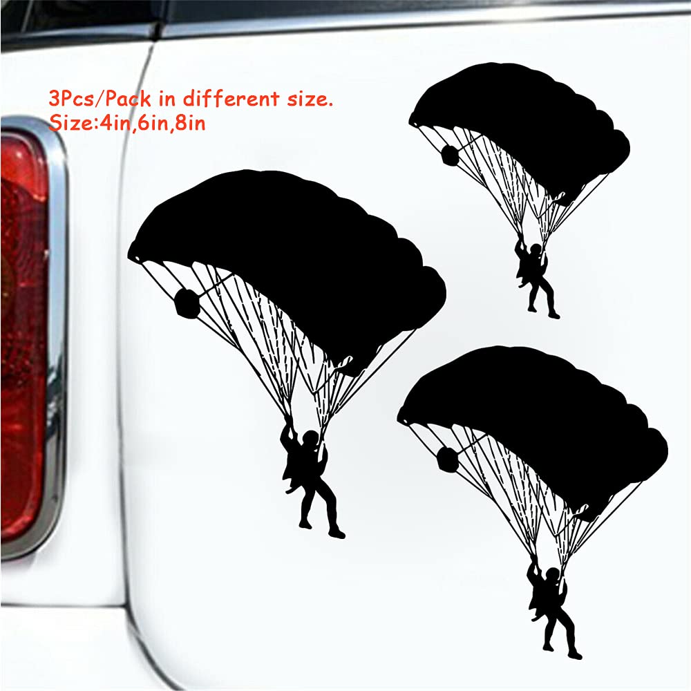 ViStream 3Pcs/Pack Parachute Parachuting Skydiving Graphic Decal Sticker Art CAR Wall Decor Art Van Motorcycle Laptop Wall JDM Bumper Decal (Black)