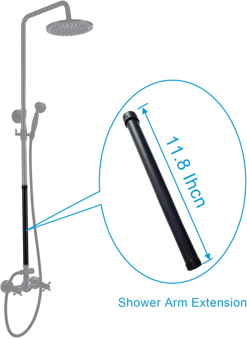 Exposed Shower Faucet Set Oil Rubbed Bronze 8-inch with Handheld Spray Double Cross Handle Wall Mount 12 Inch Extension Tube with Matte Black Clawfoot Tub 3-3/8 Inch Adapter Brass Lock Nuts 1/2 Inch