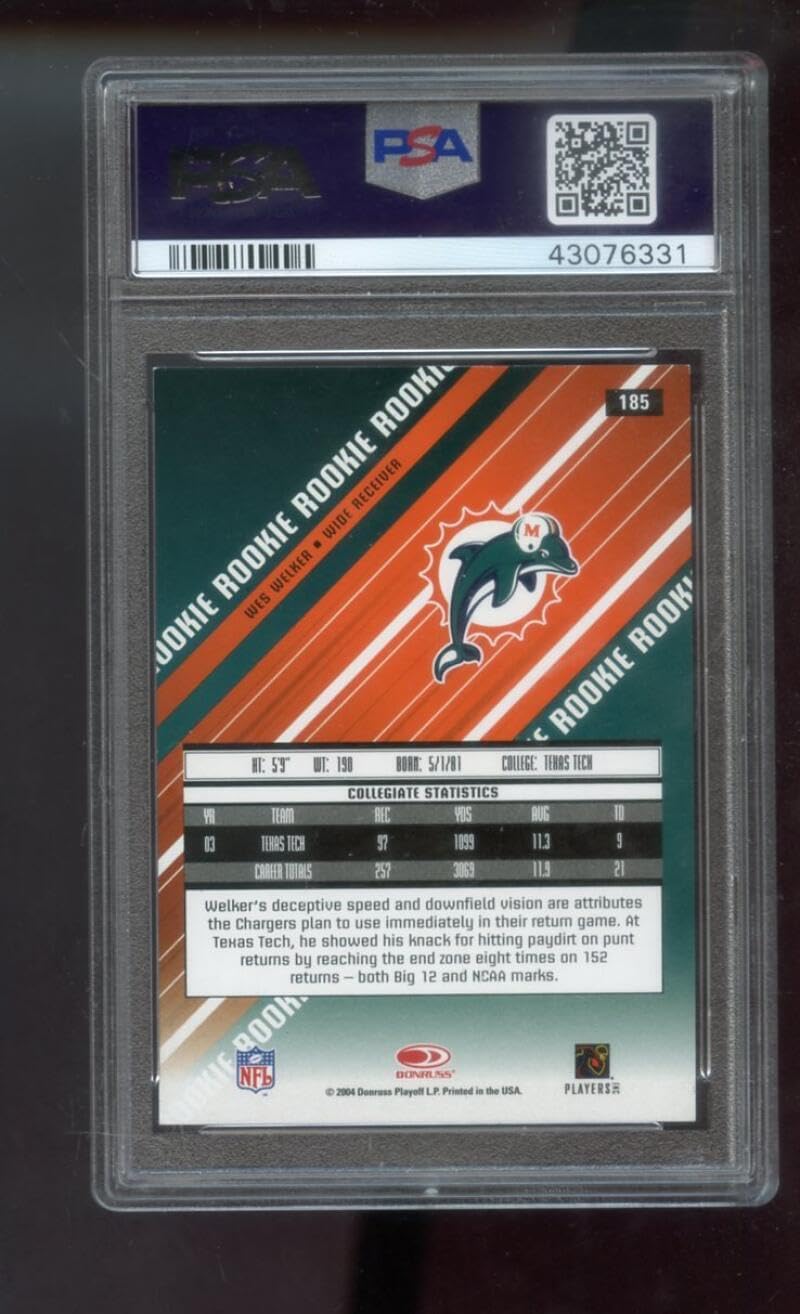 2004 Leaf Rookies And Stars R S Longevity Sapphire #185 Wes Welker ROOKIE RC PSA 6 Graded Football Card NFL 139/150