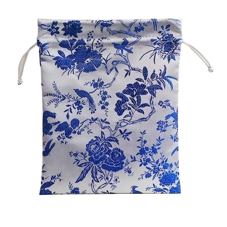 Sacs à bijoux en brocart de soie, Pochette à bijoux brodée en brocart de soie, doublure daim, 7,87x9,84 pouces, multicolore(Silver)