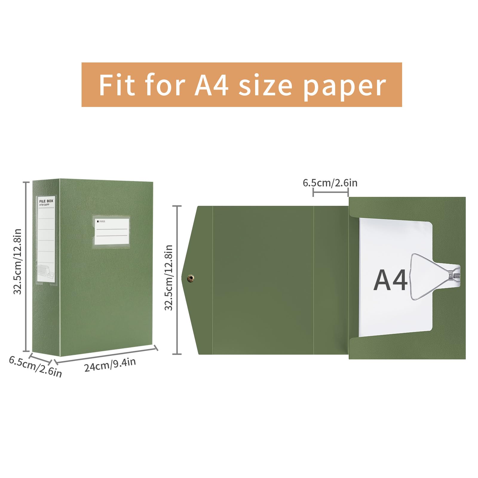 HUA JIE A4-Aufbewahrungsboxen, Archiv-Box, 65 mm Rücken, Aufbewahrungsbox für Dokumente, mit Metallclip, für Büro, Schule, Grün, 2 Stück