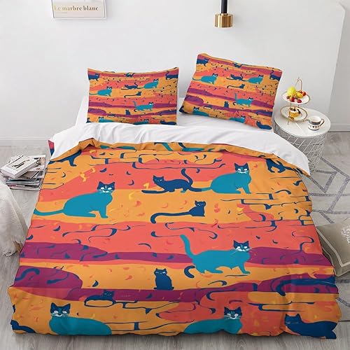 OmErsa Juego de funda de edredón de tamaño matrimonial de 3 piezas, funda de edredón colorida de animales y 2 fundas de almohada de microfibra